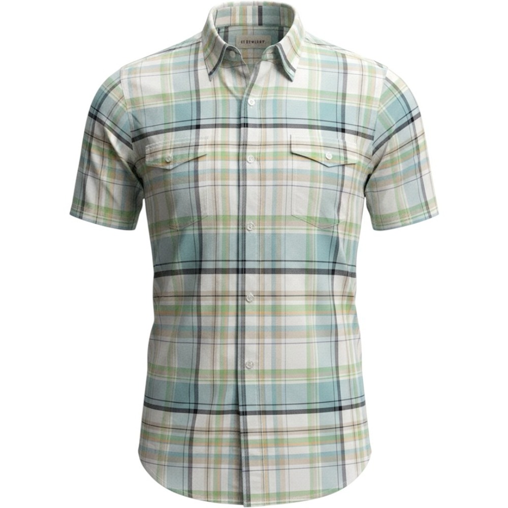 Cody James Mens 2XL Plaid Button Up Shirt Short Sleeve Teal Green Casual Western